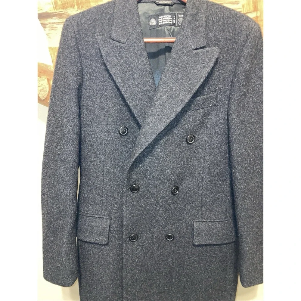 Vintage 80s Pure Wool Overcoat Men's 40R Double Breasted European American Male - Picture 11 of 12